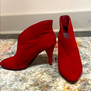 Red suede heeled booties